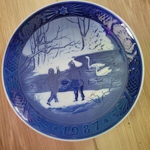 Blue Decorative Plate with Winter Scene